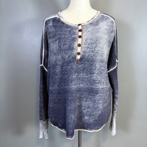 Sundance Gentry Henley Top L Waffle Thermal Boho Grunge Boxy Oversized Cozy